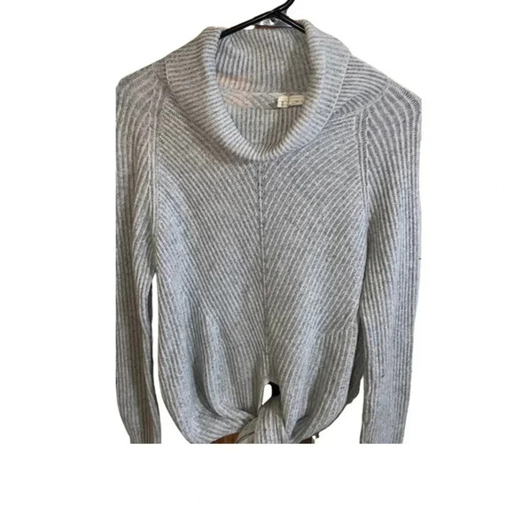 Anthropologie Moth Tie Front Turtle Neck Light Gray Cashmere Blend Sweater Small - Picture 4 of 6